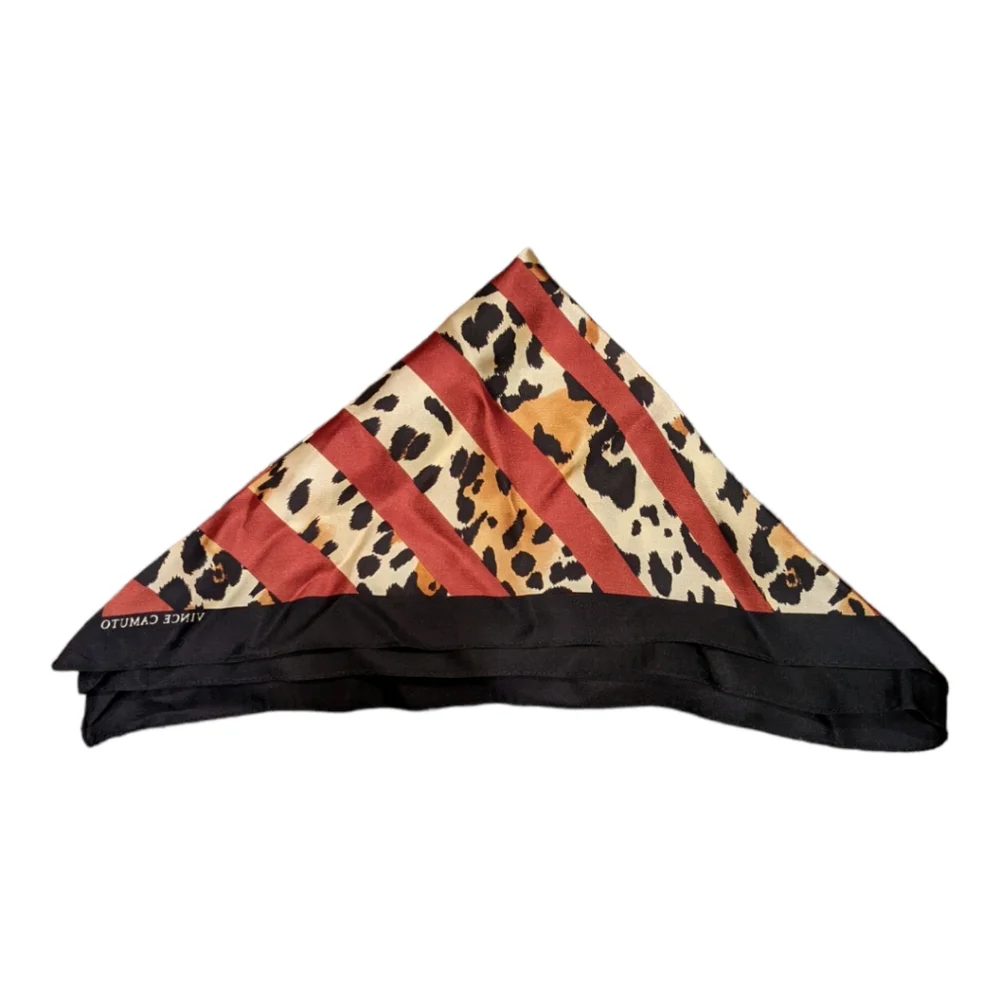 Vince Camuto Leopard and Burgundy Striped Square Scarf - Picture 3 of 5